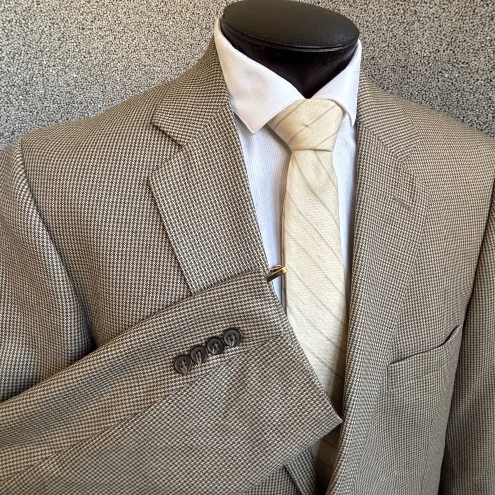 Stafford Blazer Mens 46R Tan Brown Houndstooth Classic Fit Professional